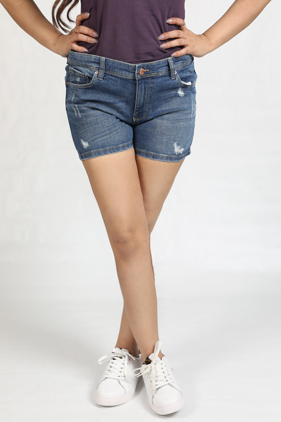 Denim Shorts for Women Mid Rise Ripped Jean Shorts Stretchy Folded