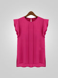 Chiffon Short Sleeve Round Neck Ruffle Top By Jimmy Rochas